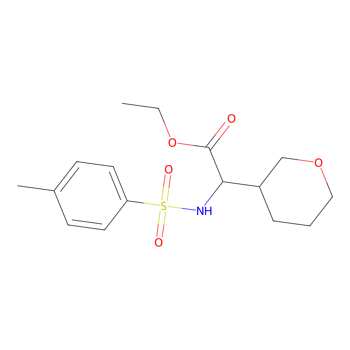 Ethyl 2-((4-methylphenyl)sulfonamido)-2-(tetrahydro-2H-pyran-3-YL)acetate molecular structure, CAS 2089648-36-0