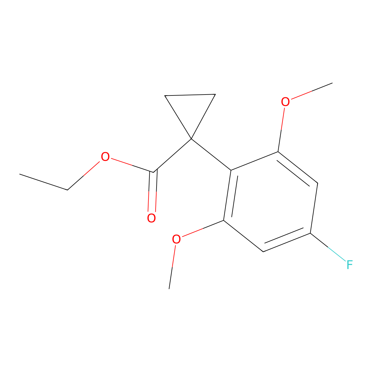 Ethyl 1-(4-fluoro-2,6-dimethoxyphenyl)cyclopropane-1-carboxylate molecular structure, CAS 2089648-38-2