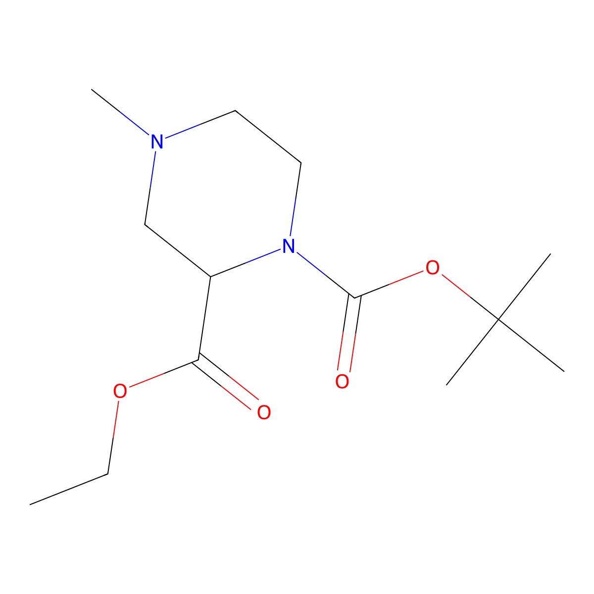 1-Tert-butyl 2-ethyl 4-methylpiperazine-1,2-dicarboxylate molecular structure, CAS 2089648-42-8