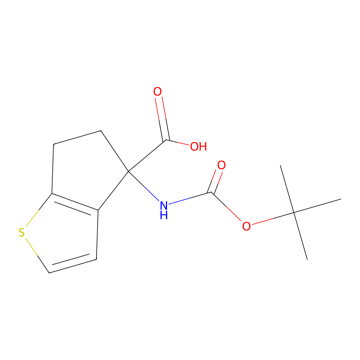 4-((Tert-butoxycarbonyl)amino)-5,6-dihydro-4H-cyclopenta[B]thiophene-4-carboxylic acid molecular structure, CAS 2089648-50-8