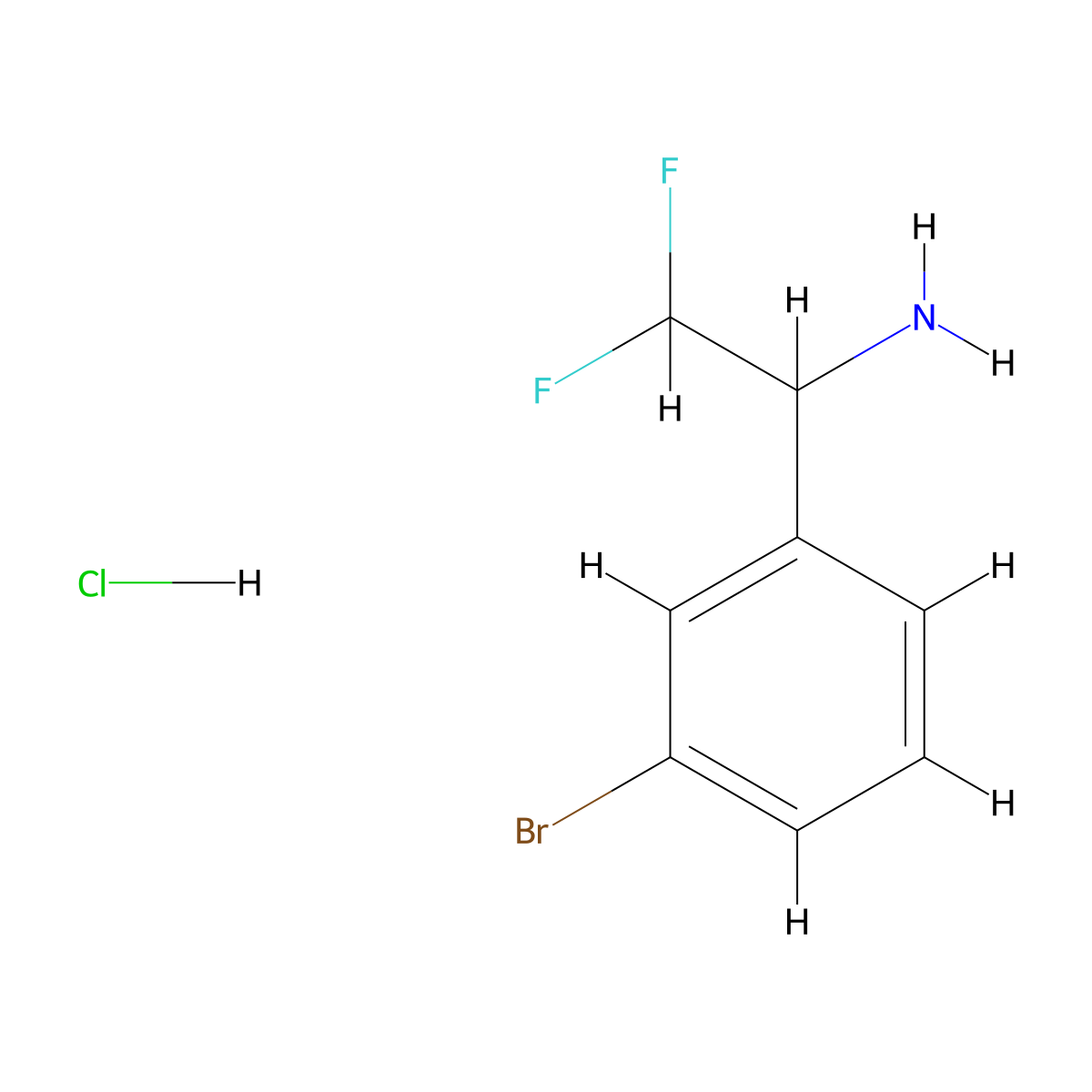1-(3-Bromophenyl)-2,2-difluoroethan-1-amine hcl molecular structure, CAS 2089648-75-7