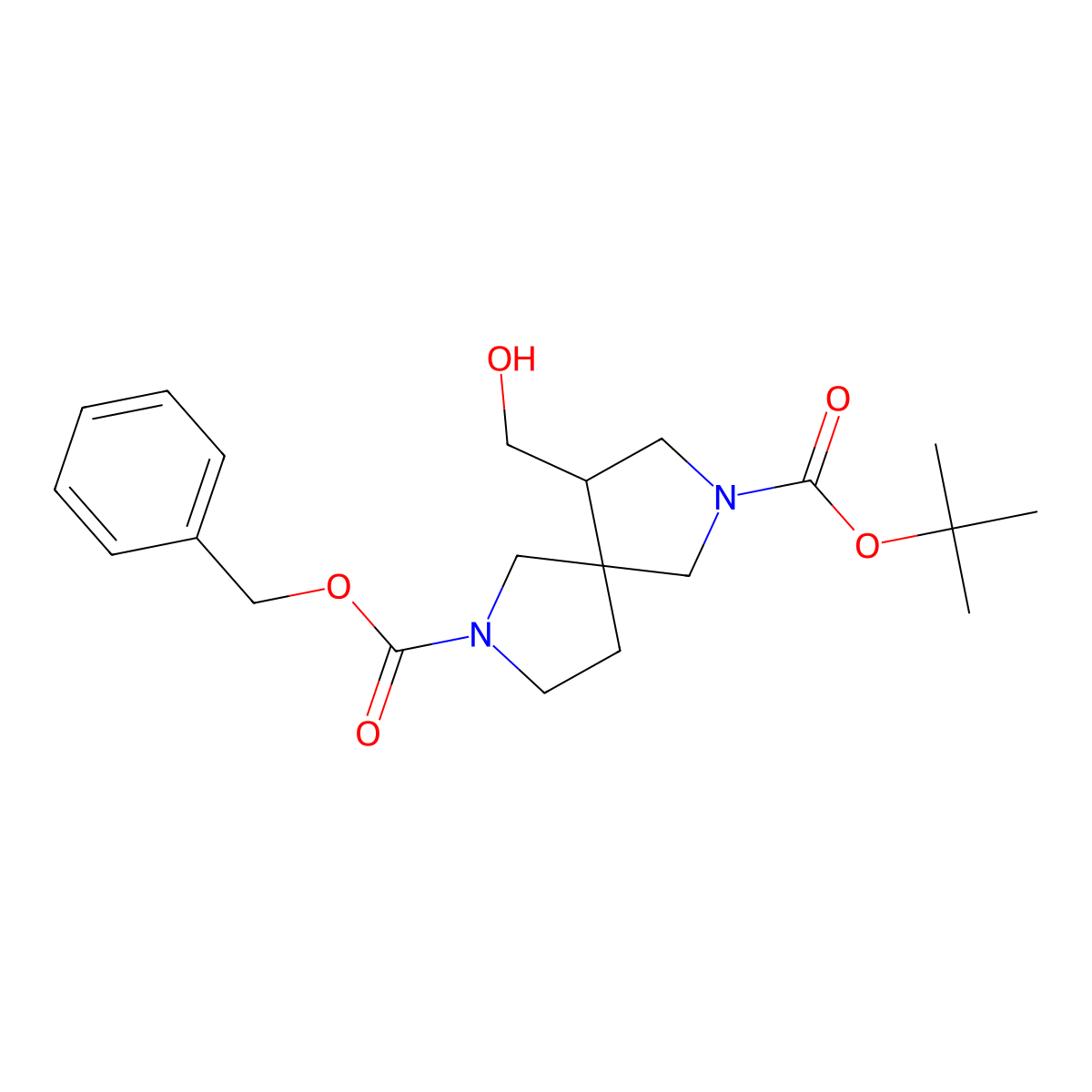7-Benzyl 2-(tert-butyl) 4-(hydroxymethyl)-2,7-diazaspiro[4.4]nonane-2,7-dicarboxylate molecular structure, CAS 2089648-92-8