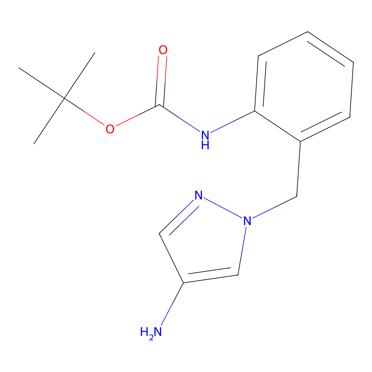 Tert-butyl (2-((4-amino-1H-pyrazol-1-YL)methyl)phenyl)carbamate molecular structure, CAS 2089649-25-0