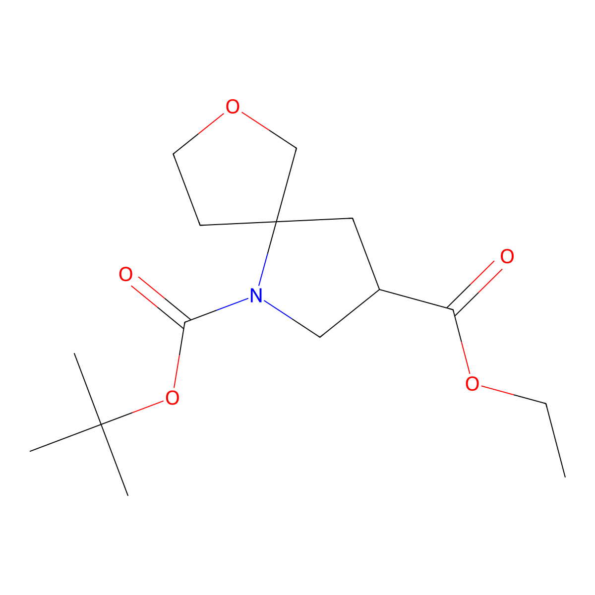 1-(Tert-butyl) 3-ethyl 7-oxa-1-azaspiro[4.4]nonane-1,3-dicarboxylate molecular structure, CAS 2089649-28-3