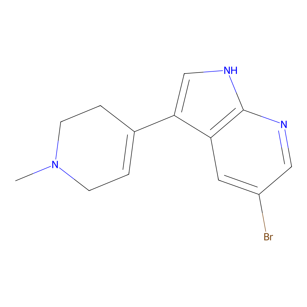 5-Bromo-3-(1-methyl-1,2,3,6-tetrahydropyridin-4-YL)-1H-pyrrolo[2,3-B]pyridine molecular structure, CAS 2089649-34-1