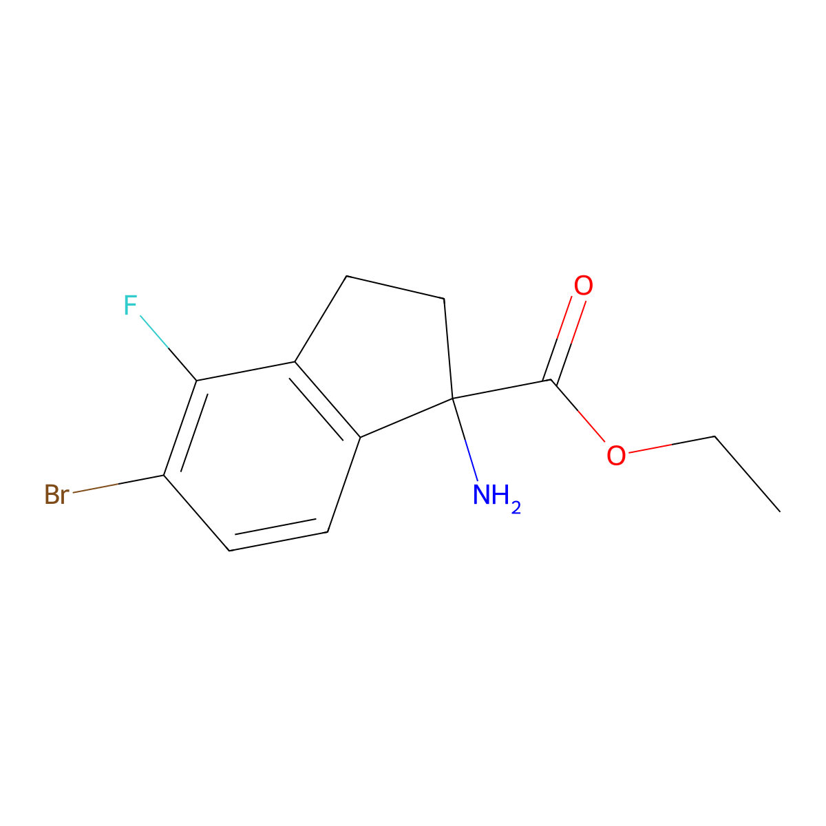 Ethyl 1-amino-5-bromo-4-fluoro-2,3-dihydro-1H-indene-1-carboxylate molecular structure, CAS 2089649-43-2
