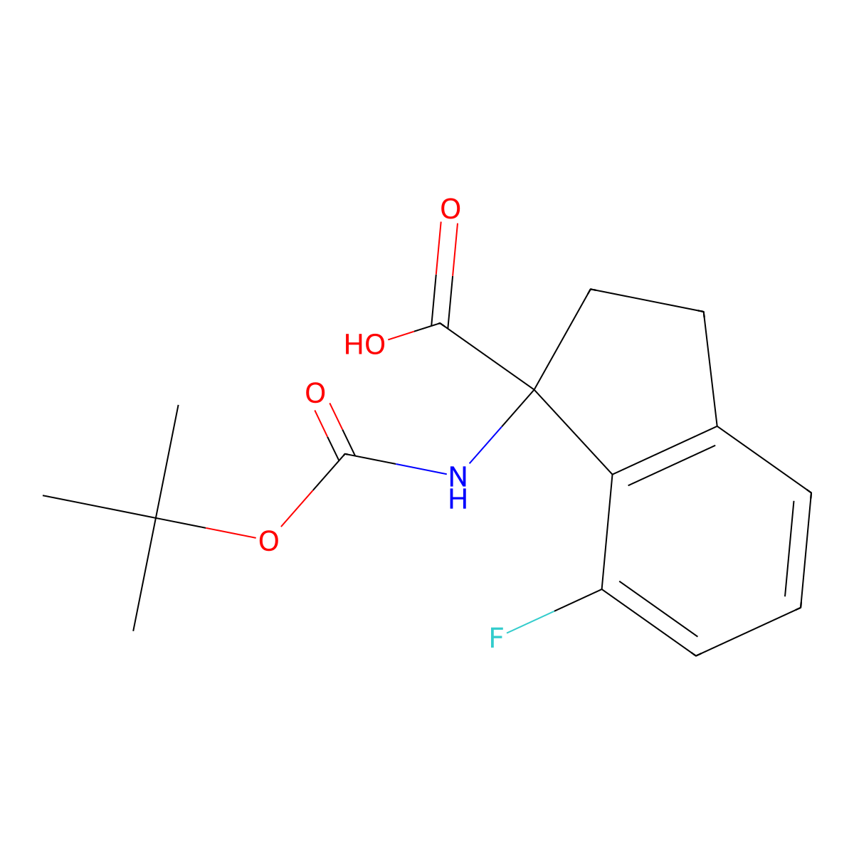 1-((Tert-butoxycarbonyl)amino)-7-fluoro-2,3-dihydro-1H-indene-1-carboxylic acid molecular structure, CAS 2089649-46-5