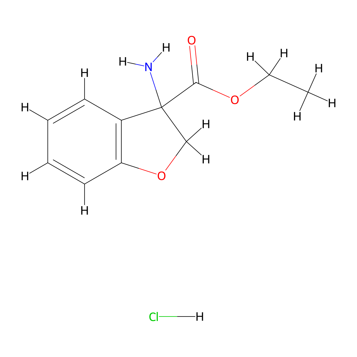 Ethyl 3-amino-2,3-dihydrobenzofuran-3-carboxylate hcl molecular structure, CAS 2089649-67-0