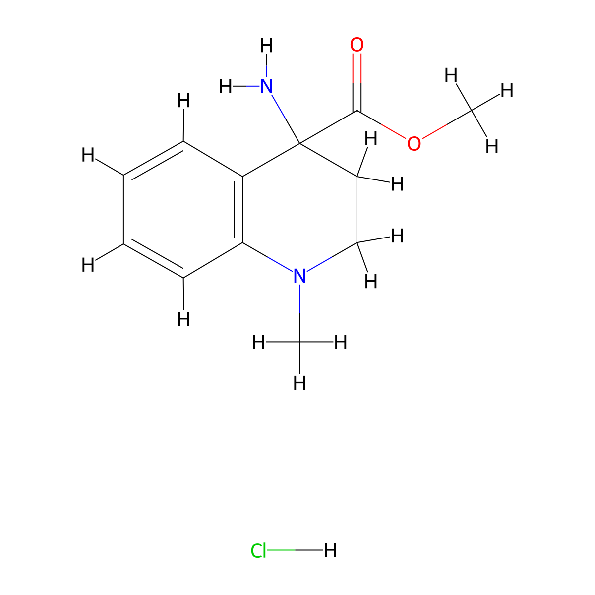 Methyl 4-amino-1-methyl-1,2,3,4-tetrahydroquinoline-4-carboxylate hcl molecular structure, CAS 2089649-71-6