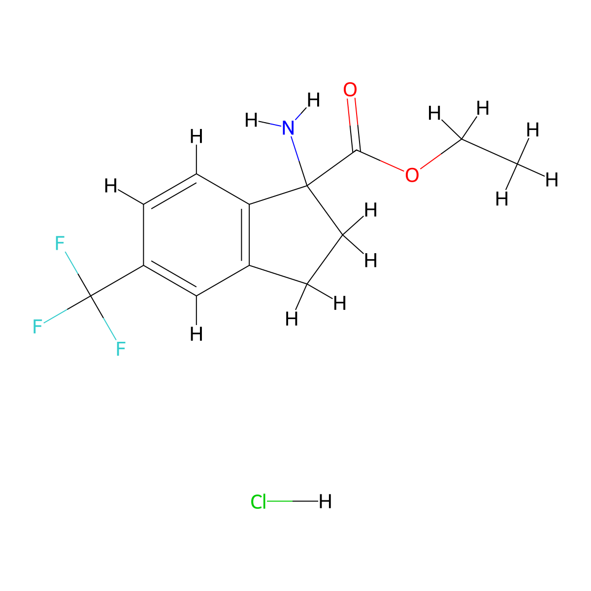 Ethyl 1-amino-5-(trifluoromethyl)-2,3-dihydro-1H-indene-1-carboxylate hcl molecular structure, CAS 2089649-73-8