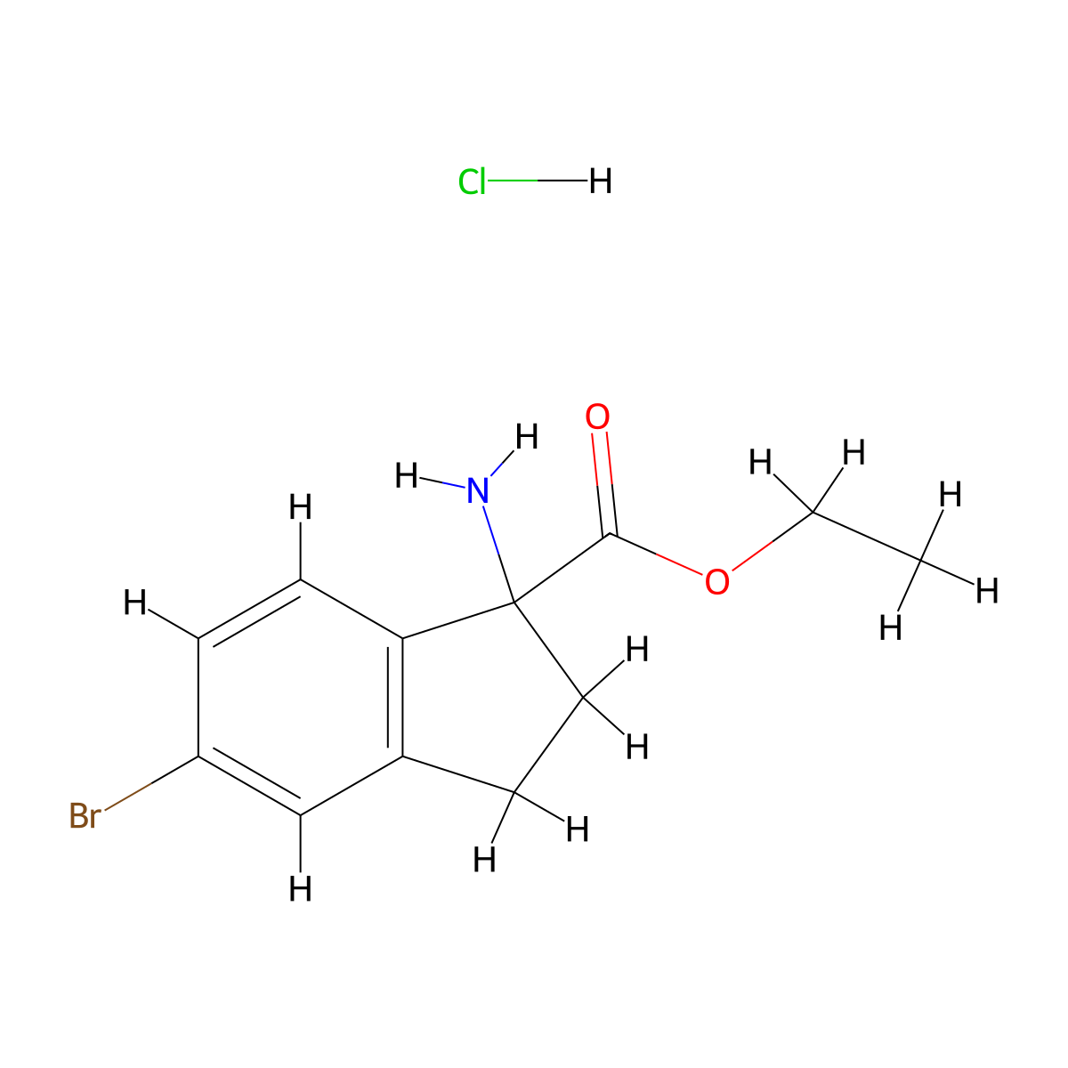 Ethyl 1-amino-5-bromo-2,3-dihydro-1H-indene-1-carboxylate hydrochloride molecular structure, CAS 2089649-75-0