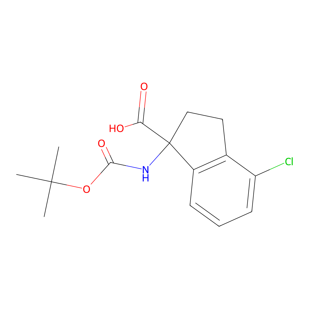1-((Tert-butoxycarbonyl)amino)-4-chloro-2,3-dihydro-1H-indene-1-carboxylic acid molecular structure, CAS 2089649-77-2