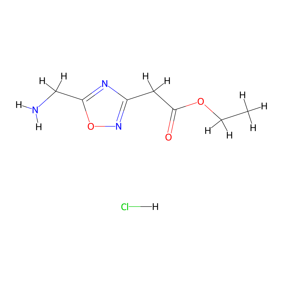 Ethyl 2-(5-(aminomethyl)-1,2,4-oxadiazol-3-yl)acetate hydrochloride molecular structure, CAS 2089649-91-0