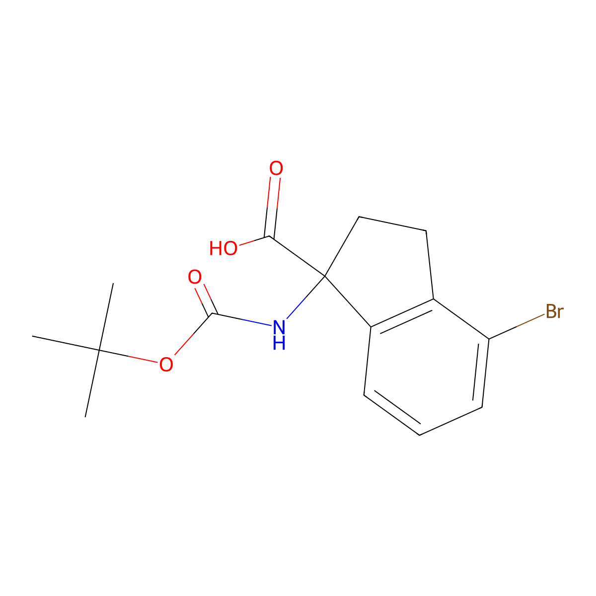 4-Bromo-1-((tert-butoxycarbonyl)amino)-2,3-dihydro-1H-indene-1-carboxylic acid molecular structure, CAS 2089650-09-7