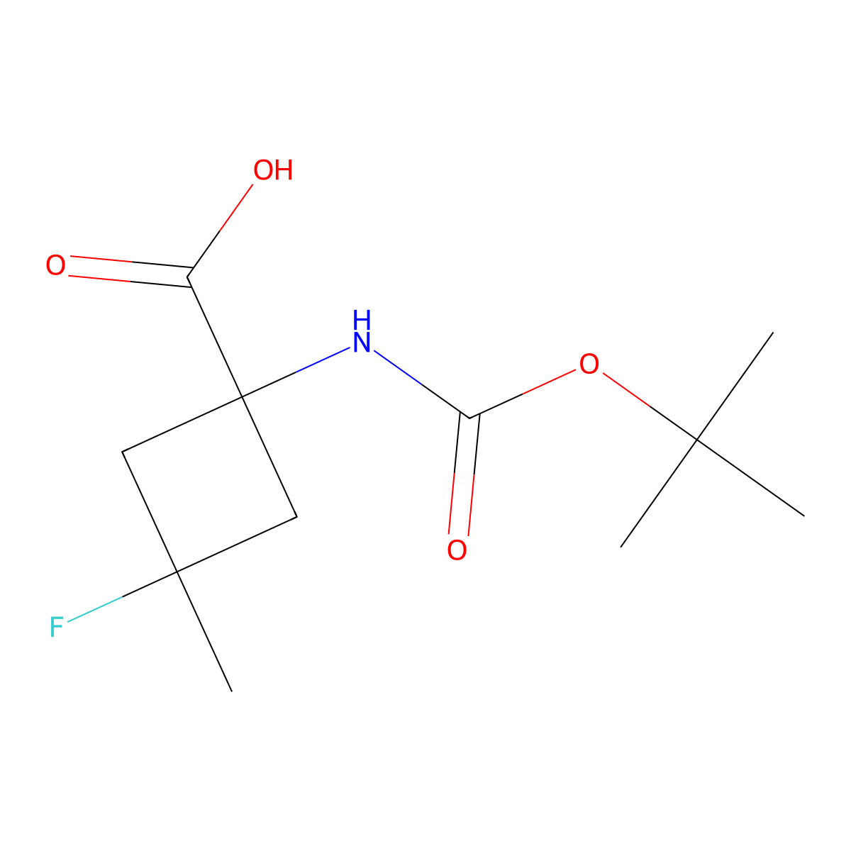 1-((Tert-butoxycarbonyl)amino)-3-fluoro-3-methylcyclobutane-1-carboxylic acid molecular structure, CAS 2089650-20-2