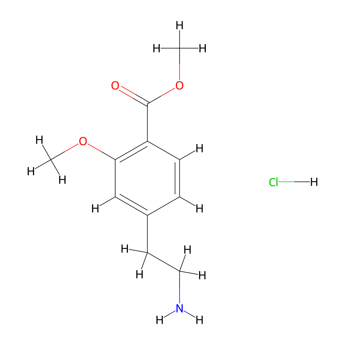 Benzoic acid, 4-(2-aminoethyl)-2-methoxy-, methyl ester, hydrochloride (1:1) molecular structure, CAS 2089650-21-3