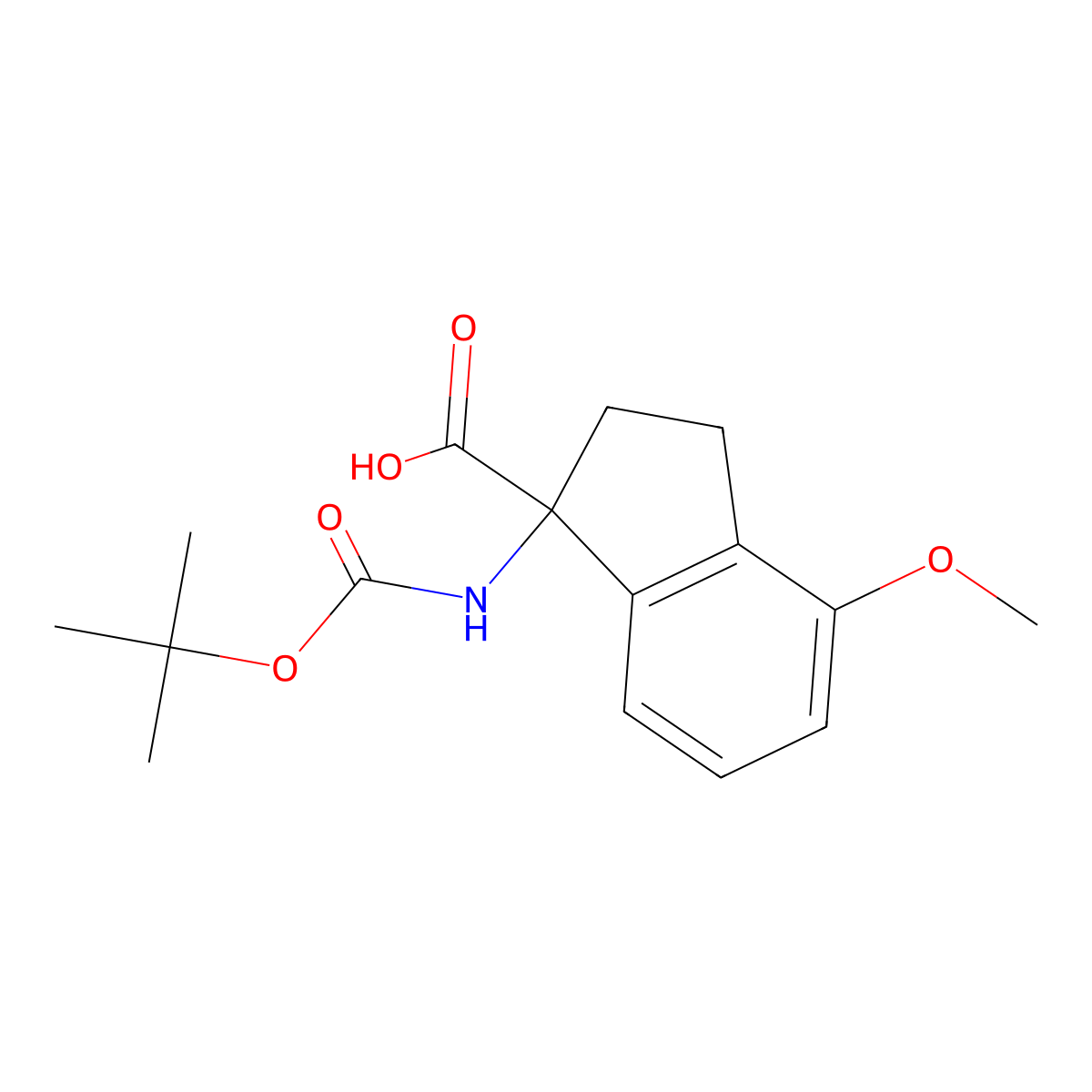1-{[(tert-butoxy)carbonyl]amino}-4-methoxy-2,3-dihydro-1H-indene-1-carboxylic acid molecular structure, CAS 2089650-26-8