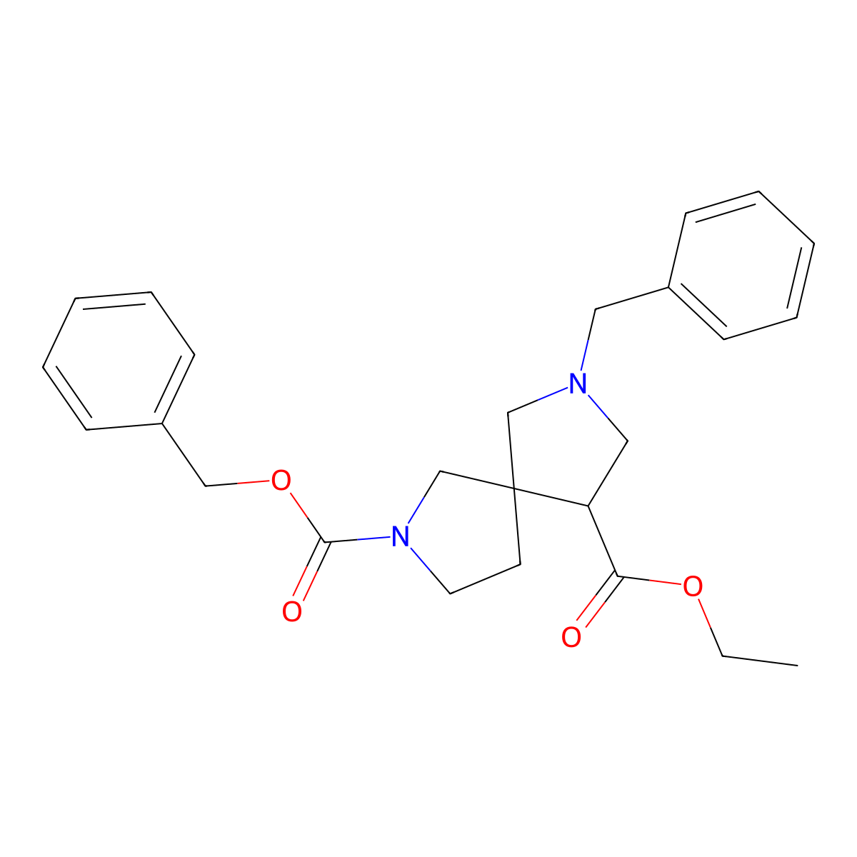 2-Benzyl 9-ethyl 7-benzyl-2,7-diazaspiro[4.4]nonane-2,9-dicarboxylate molecular structure, CAS 2089650-39-3