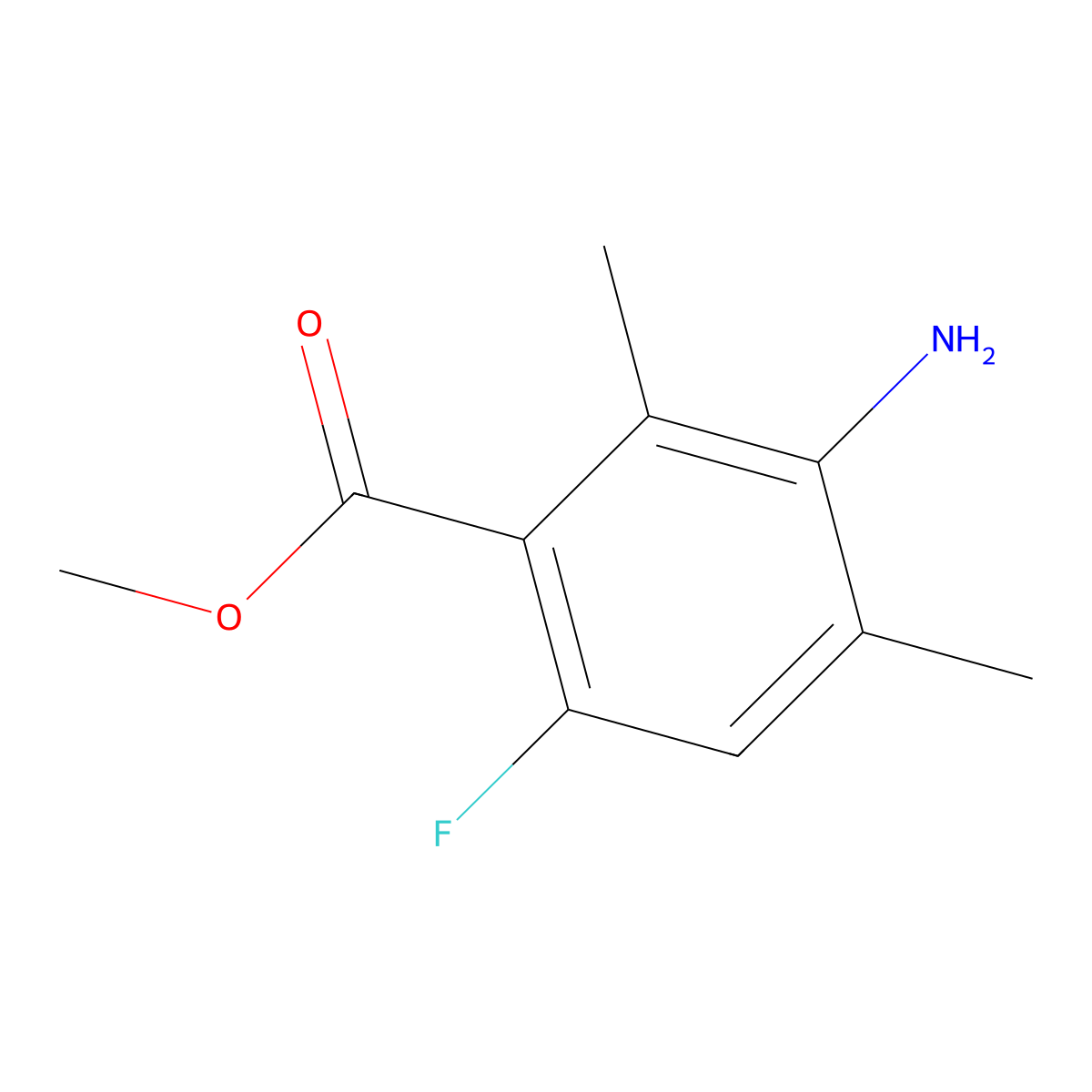 Methyl 3-amino-6-fluoro-2,4-dimethylbenzoate molecular structure, CAS 2089650-90-6