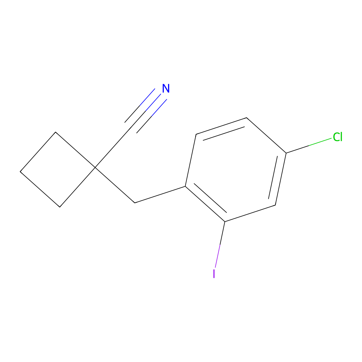 1-(4-Chloro-2-iodobenzyl)cyclobutane-1-carbonitrile molecular structure, CAS 2089650-96-2