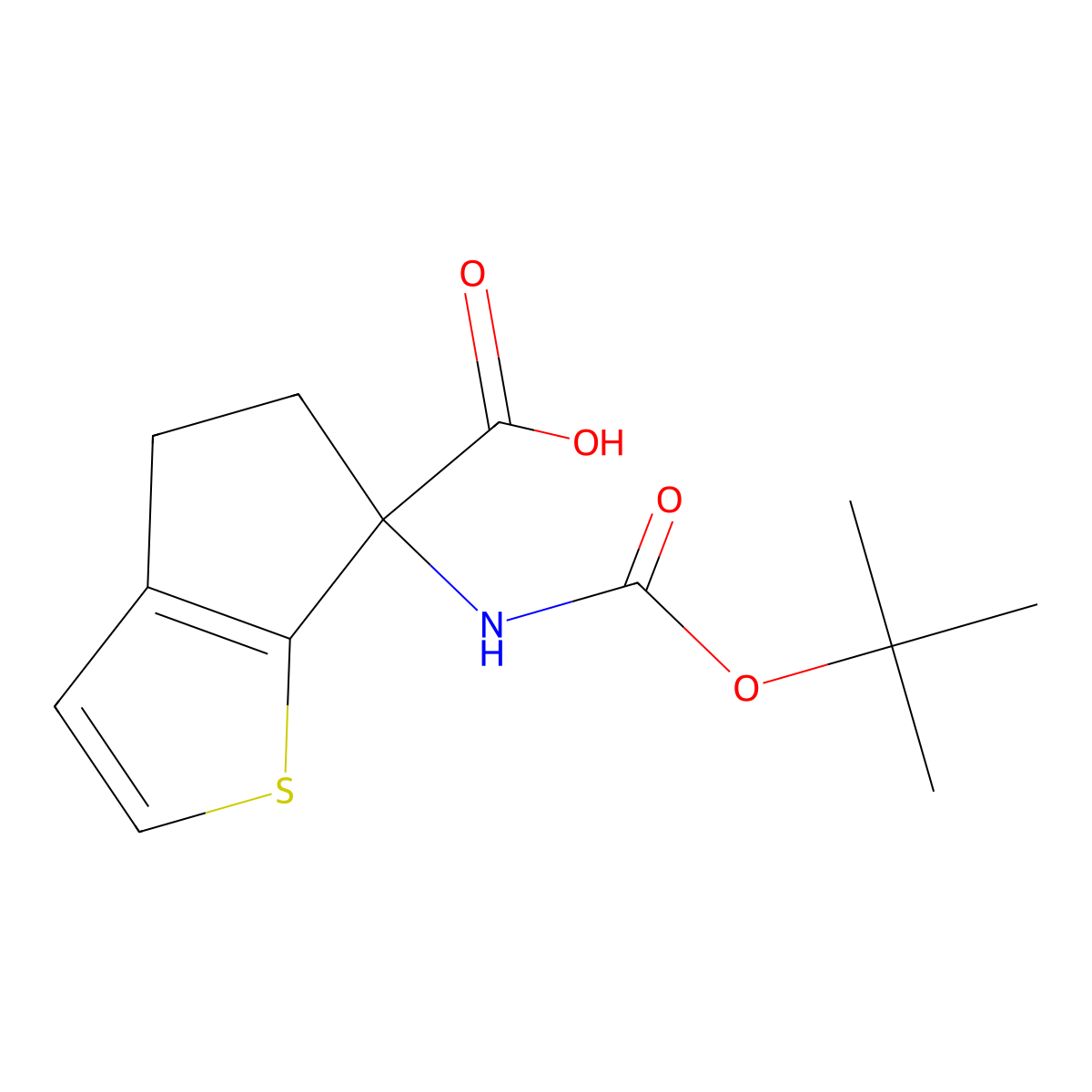 6-((Tert-butoxycarbonyl)amino)-5,6-dihydro-4H-cyclopenta[B]thiophene-6-carboxylic acid molecular structure, CAS 2089651-03-4