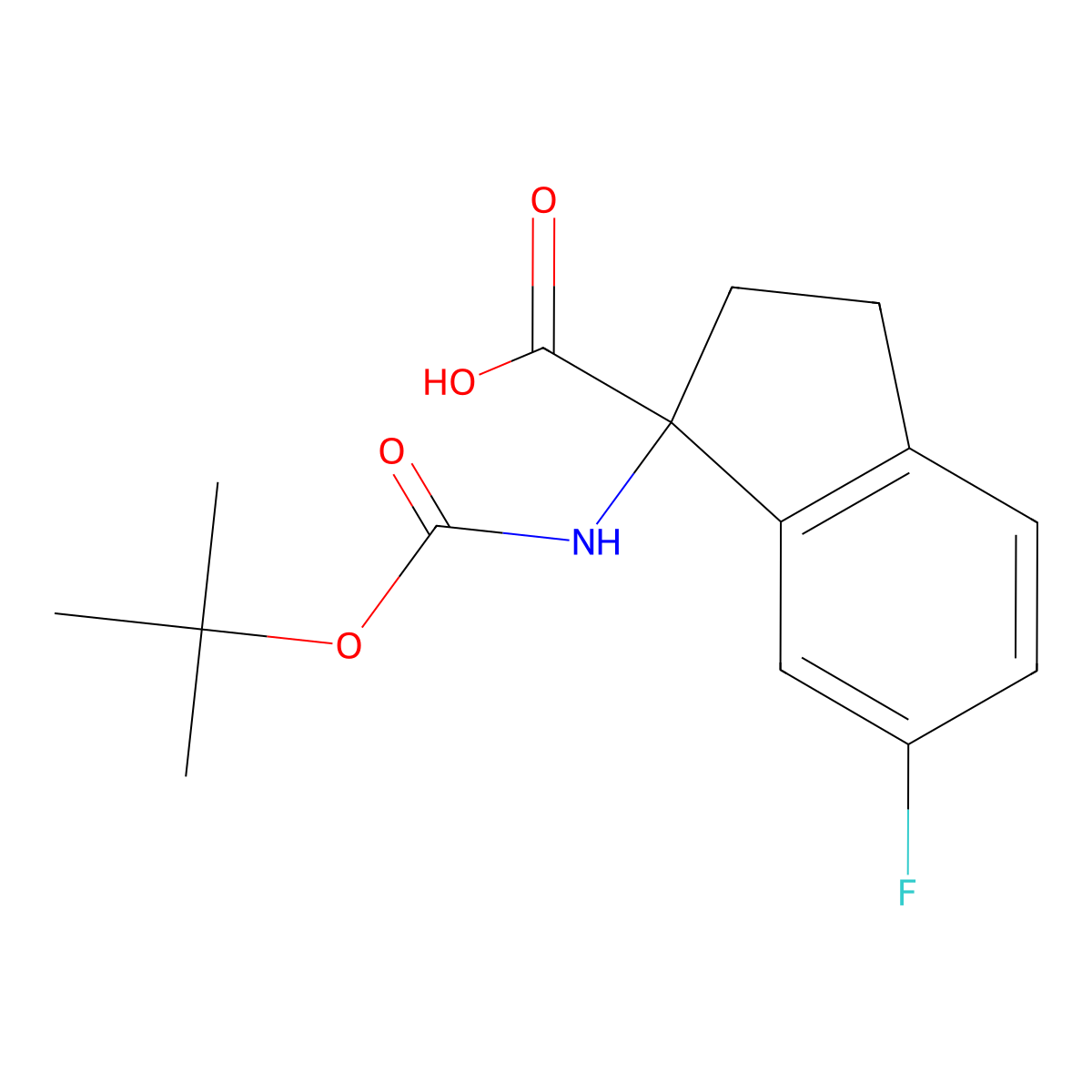 1-((Tert-butoxycarbonyl)amino)-6-fluoro-2,3-dihydro-1H-indene-1-carboxylic acid molecular structure, CAS 2089651-05-6