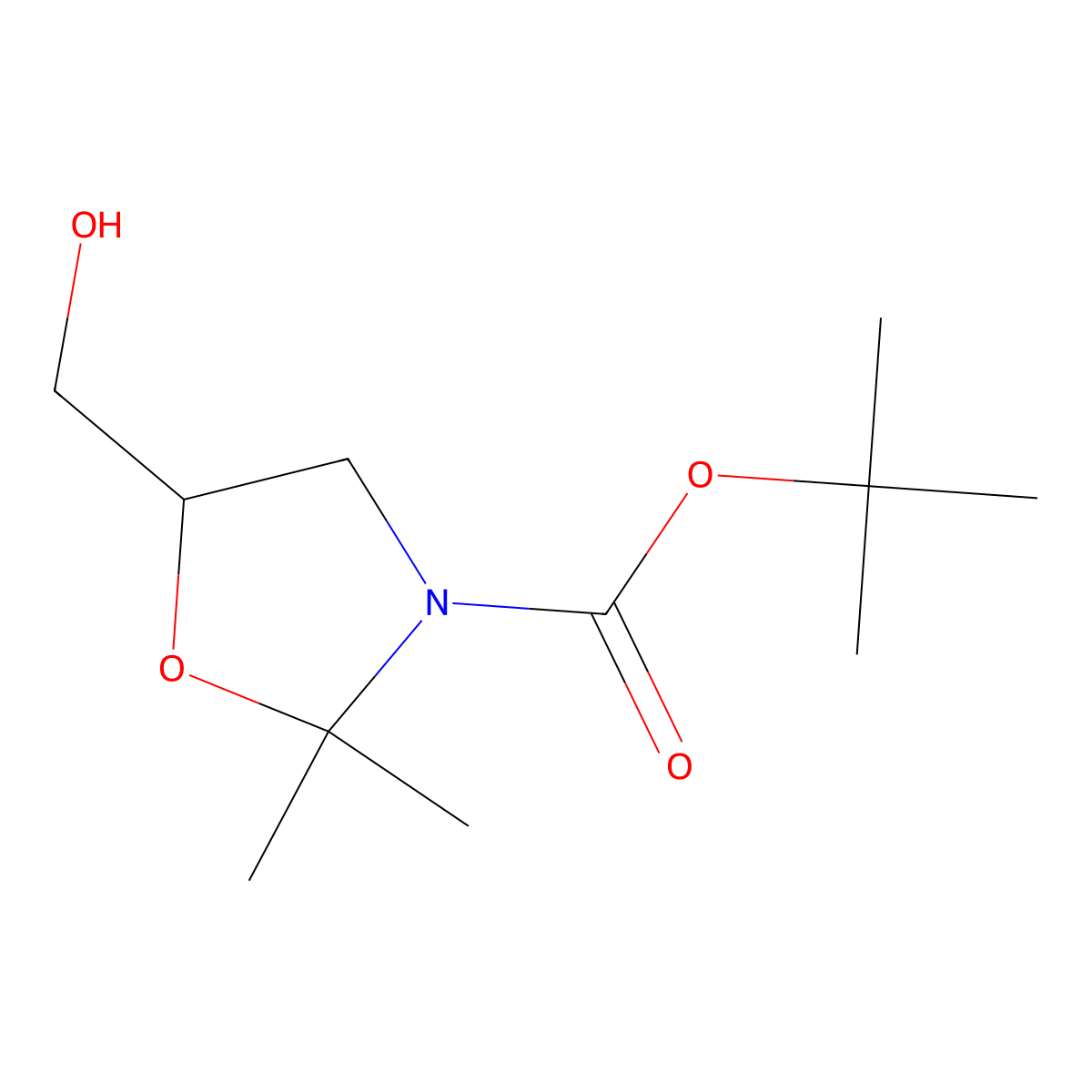 Tert-butyl-5-(hydroxymethyl)-2,2-dimethyloxazolidine-3-carboxylate molecular structure, CAS 2089651-32-9