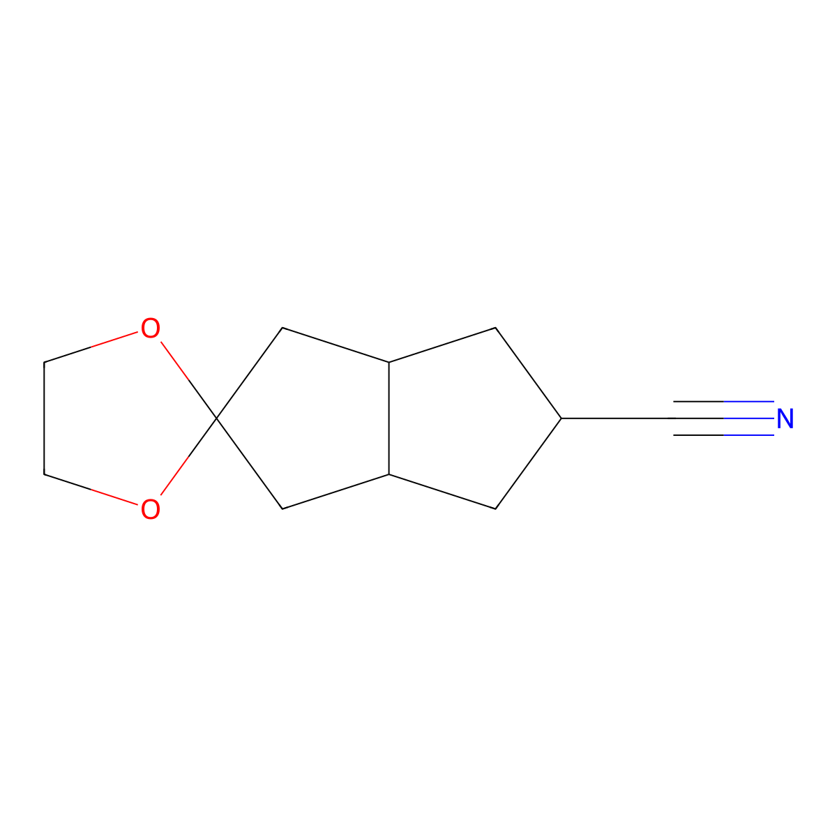 Hexahydro-1H-spiro[pentalene-2,2'-[1,3]dioxolane]-5-carbonitrile molecular structure, CAS 2089651-33-0