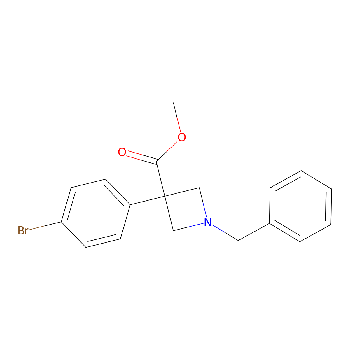 Methyl 1-benzyl-3-(4-bromophenyl)azetidine-3-carboxylate molecular structure, CAS 2089651-47-6