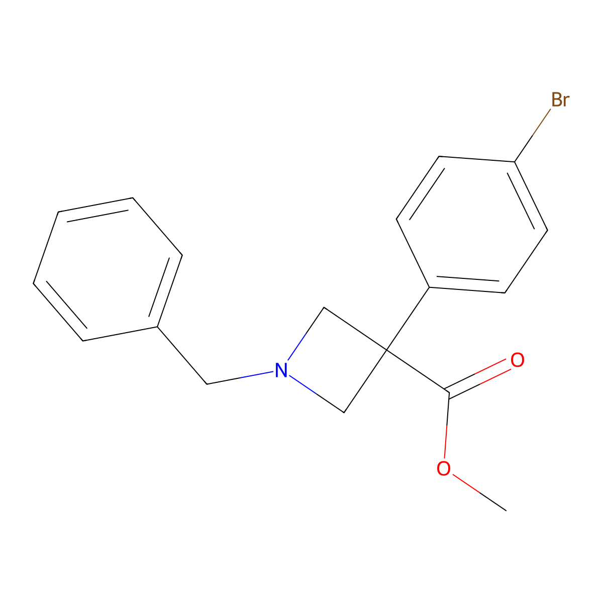 Methyl 1-benzyl-3-(4-bromophenyl)azetidine-3-carboxylate molecular structure, CAS 2089651-47-6