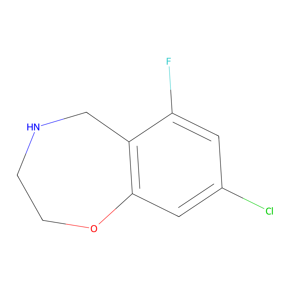 8-Chloro-6-fluoro-2,3,4,5-tetrahydrobenzo[F][1,4]oxazepine molecular structure, CAS 2089651-83-0