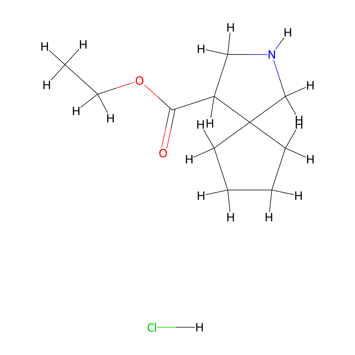 Ethyl 2-azaspiro[4.4]nonane-4-carboxylate hcl molecular structure, CAS 2089652-11-7
