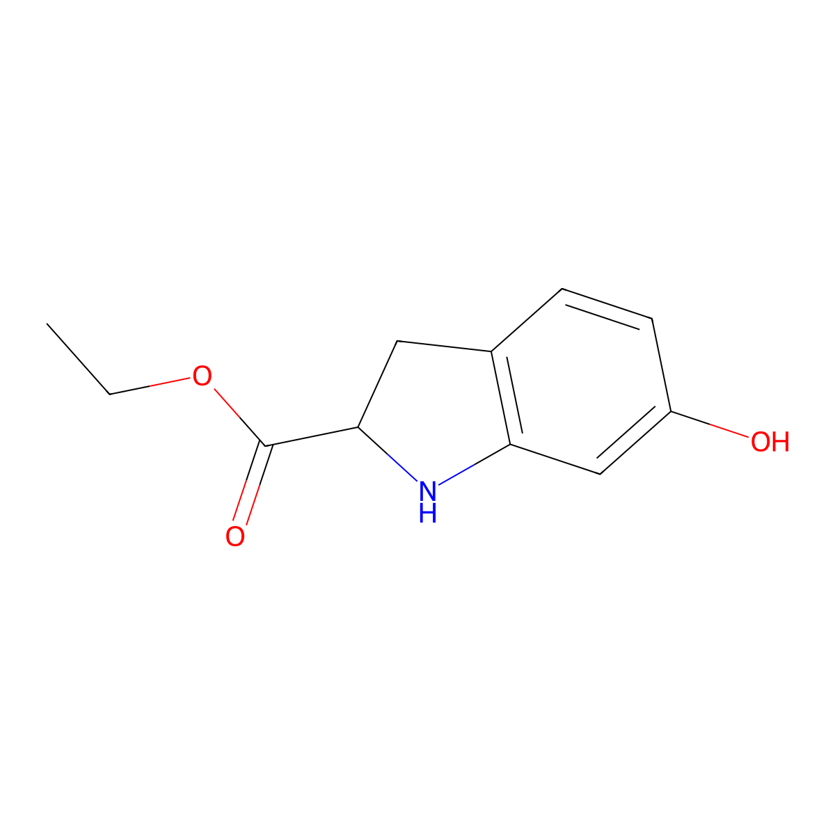 Ethyl 6-hydroxy-2,3-dihydro-1H-indole-2-carboxylate molecular structure, CAS 2089658-61-5