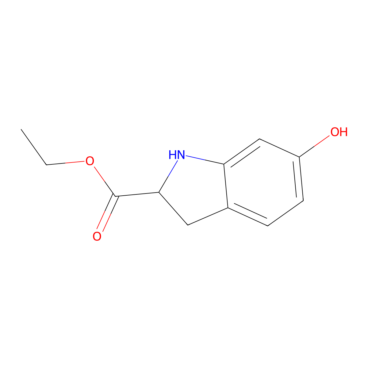 Ethyl 6-hydroxy-2,3-dihydro-1H-indole-2-carboxylate molecular structure, CAS 2089658-61-5