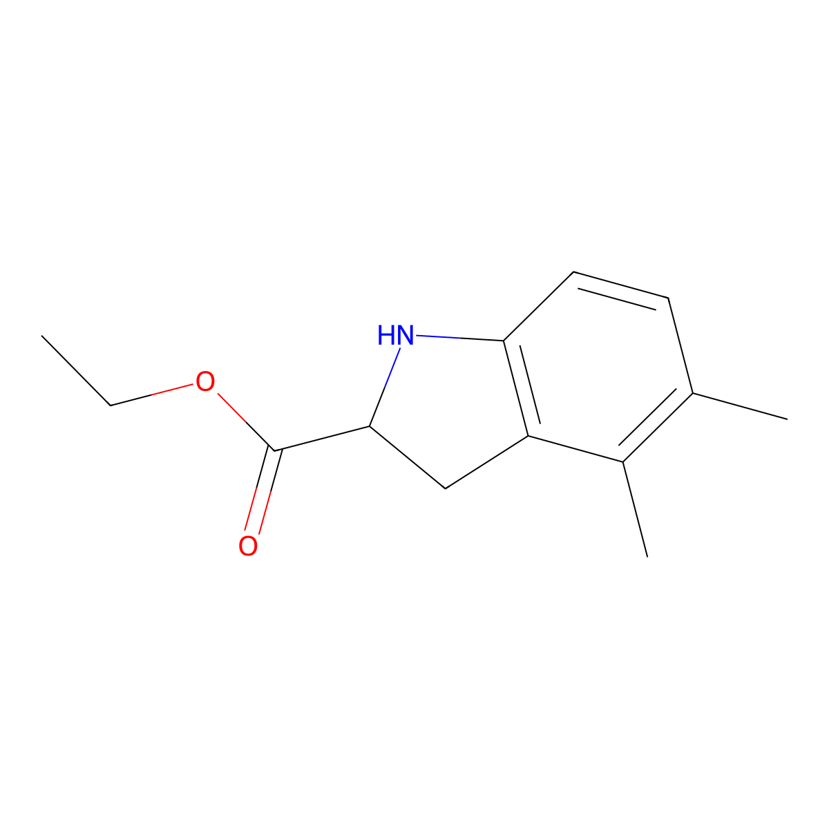 Ethyl 4,5-dimethyl-2,3-dihydro-1H-indole-2-carboxylate molecular structure, CAS 2089662-98-4