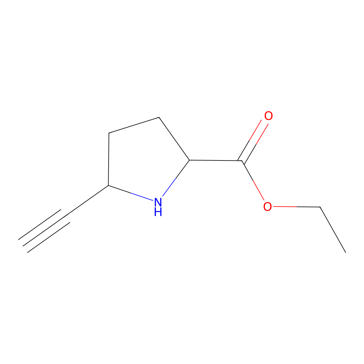 Ethyl 5-ethynylpyrrolidine-2-carboxylate molecular structure, CAS 2089663-37-4