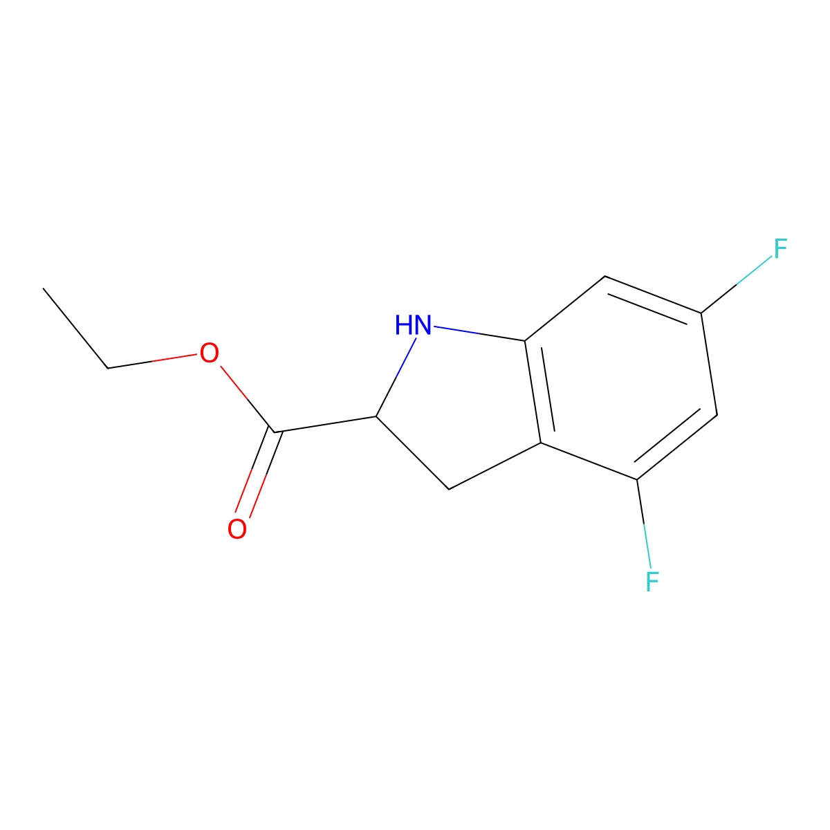Ethyl 4,6-difluoro-2,3-dihydro-1H-indole-2-carboxylate molecular structure, CAS 2089664-47-9