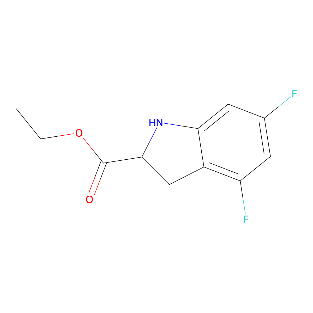 Ethyl 4,6-difluoro-2,3-dihydro-1H-indole-2-carboxylate molecular structure, CAS 2089664-47-9