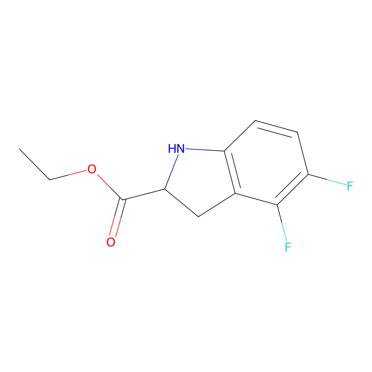 Ethyl 4,5-difluoro-2,3-dihydro-1H-indole-2-carboxylate molecular structure, CAS 2089667-80-9