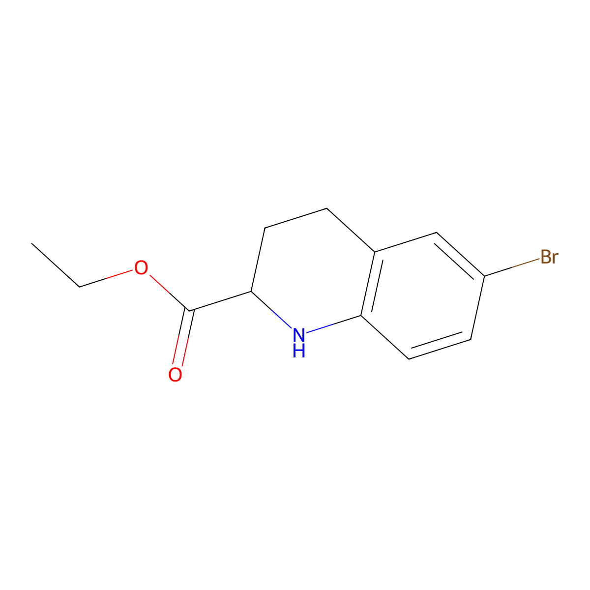 Ethyl 6-bromo-1,2,3,4-tetrahydroquinoline-2-carboxylate molecular structure, CAS 2089667-88-7