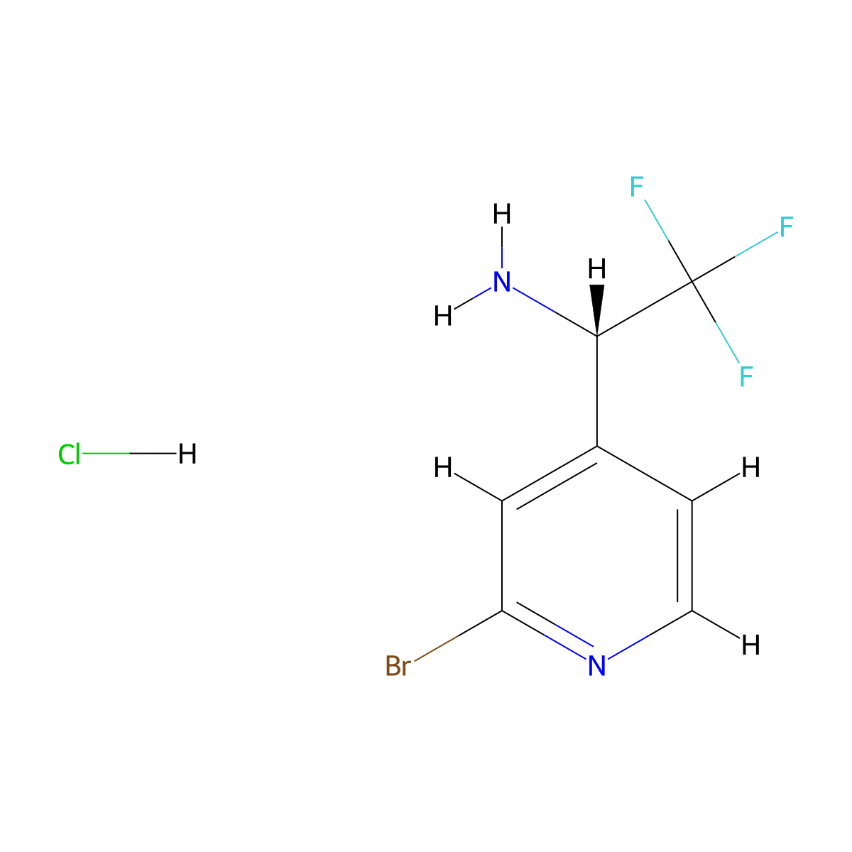 (S)-1-(2-bromopyridin-4-yl)-2,2,2-trifluoroethan-1-amine hydrochloride molecular structure, CAS 2089671-12-3