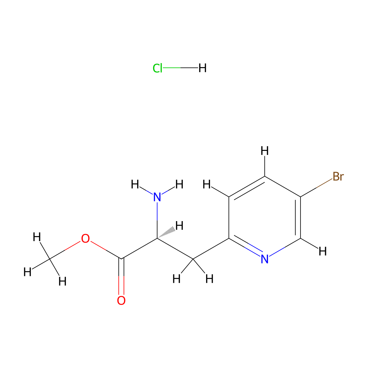 Methyl (2S)-2-amino-3-(5-bromo(2-pyridyl))propanoate hcl molecular structure, CAS 2089671-24-7