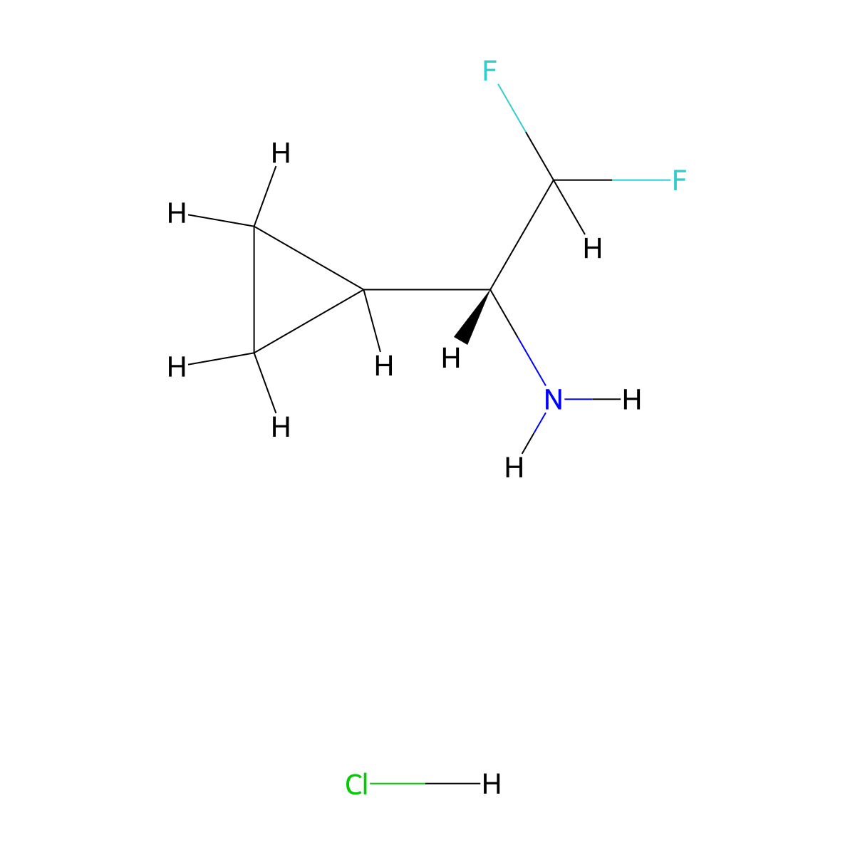 (1R)-1-cyclopropyl-2,2-difluoroethan-1-amine hydrochloride molecular structure, CAS 2089671-56-5
