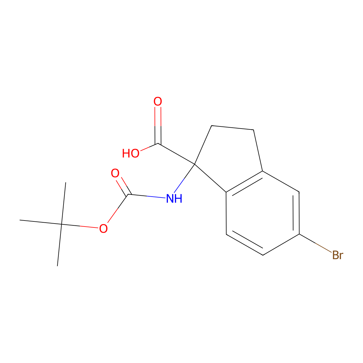(S)-5-Bromo-1-((tert-butoxycarbonyl)amino)-2,3-dihydro-1H-indene-1-carboxylic acid molecular structure, CAS 2089671-58-7