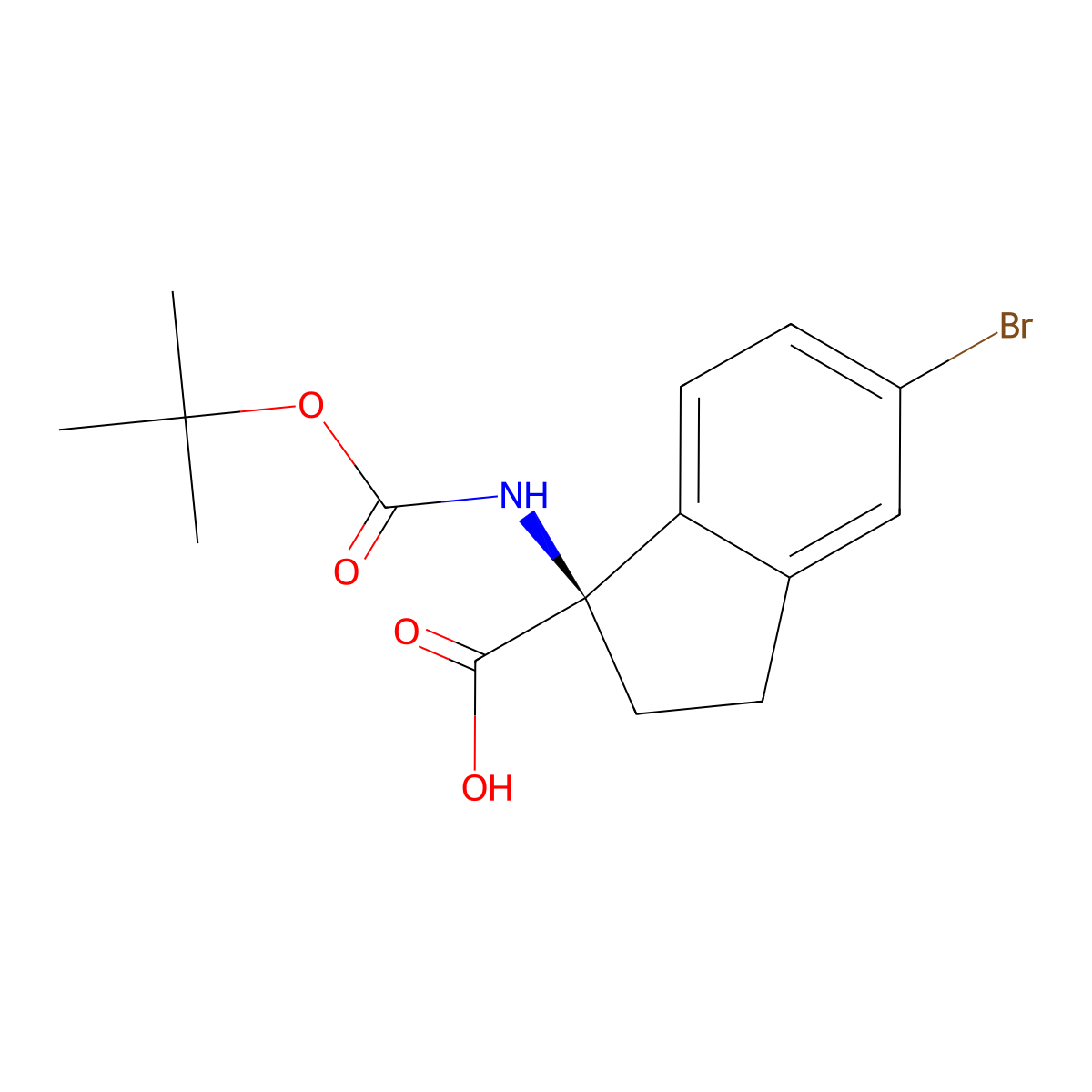 (R)-5-Bromo-1-((tert-butoxycarbonyl)amino)-2,3-dihydro-1H-indene-1-carboxylic acid molecular structure, CAS 2089671-94-1