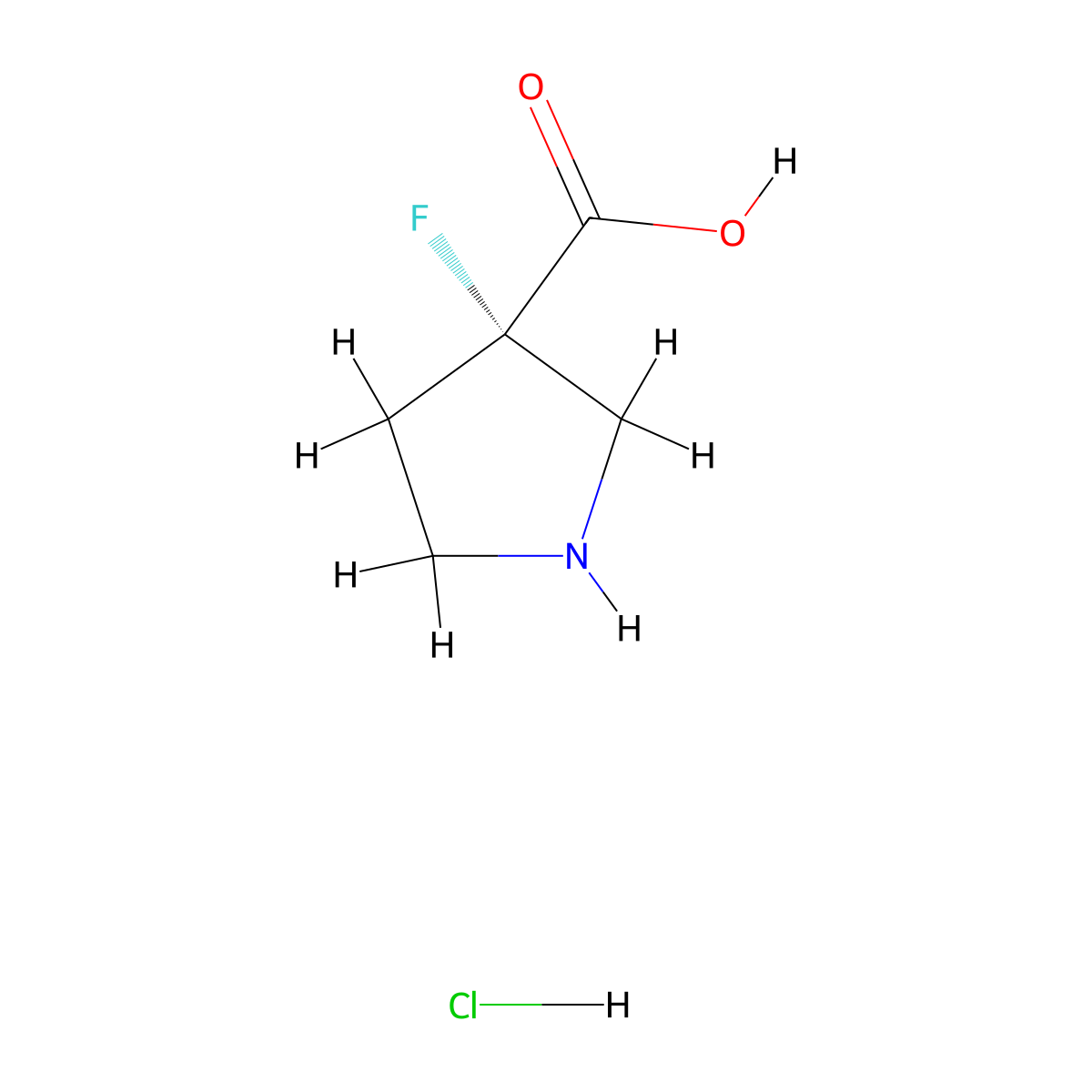 (S)-3-fluoropyrrolidine-3-carboxylic acid hydrochloride molecular structure, CAS 2089672-07-9