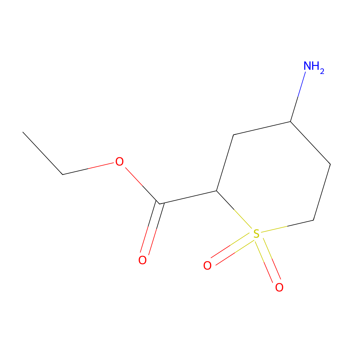 Ethyl 4-amino-1,1-dioxo-1lambda6-thiane-2-carboxylate molecular structure, CAS 2089678-08-8