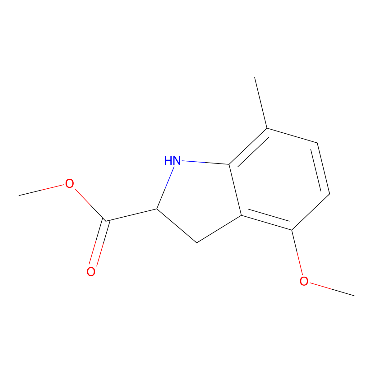 methyl 4-methoxy-7-methyl-2,3-dihydro-1H-indole-2-carboxylate molecular structure, CAS 2089678-12-4
