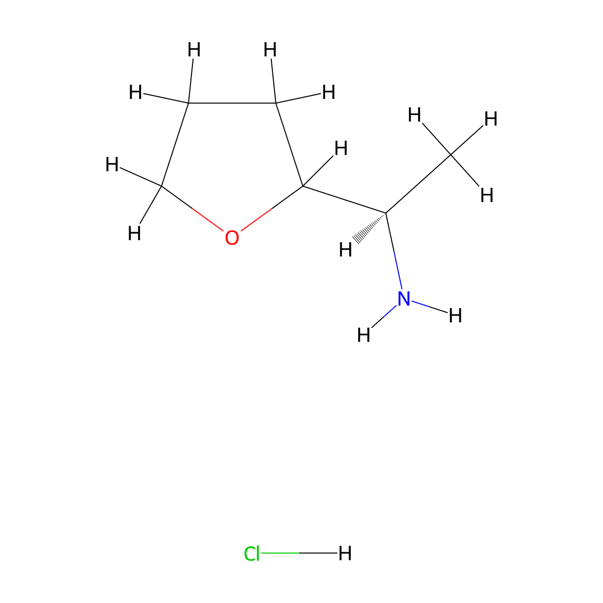 (1R)-1-(tetrahydrofuran-2-yl)ethan-1-amine hydrochloride molecular structure, CAS 2089682-47-1