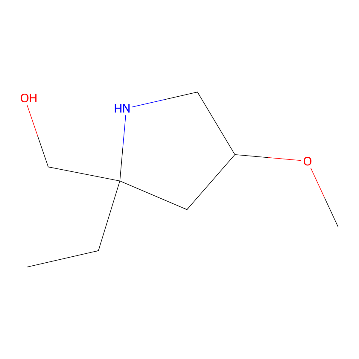 (2-Ethyl-4-methoxypyrrolidin-2-yl)methanol molecular structure, CAS 2089685-43-6